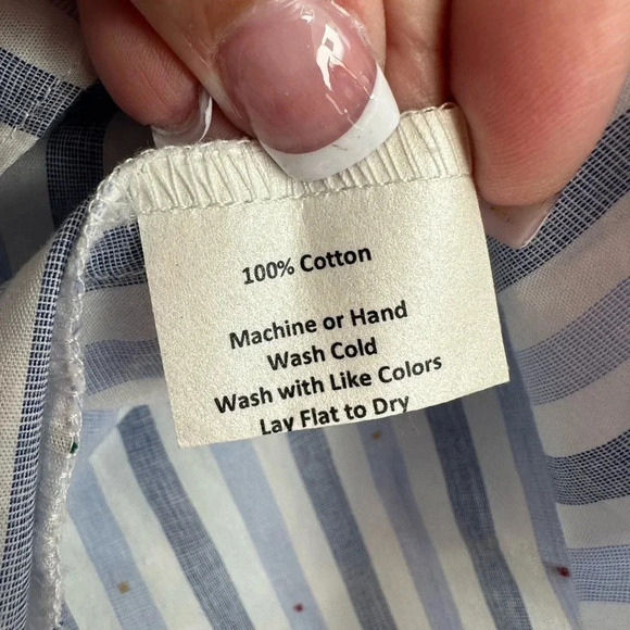 Sara Campbell Popover Off The Shoulders Blue White Stripe Cotton Blouse Size L - Picture 12 of 13